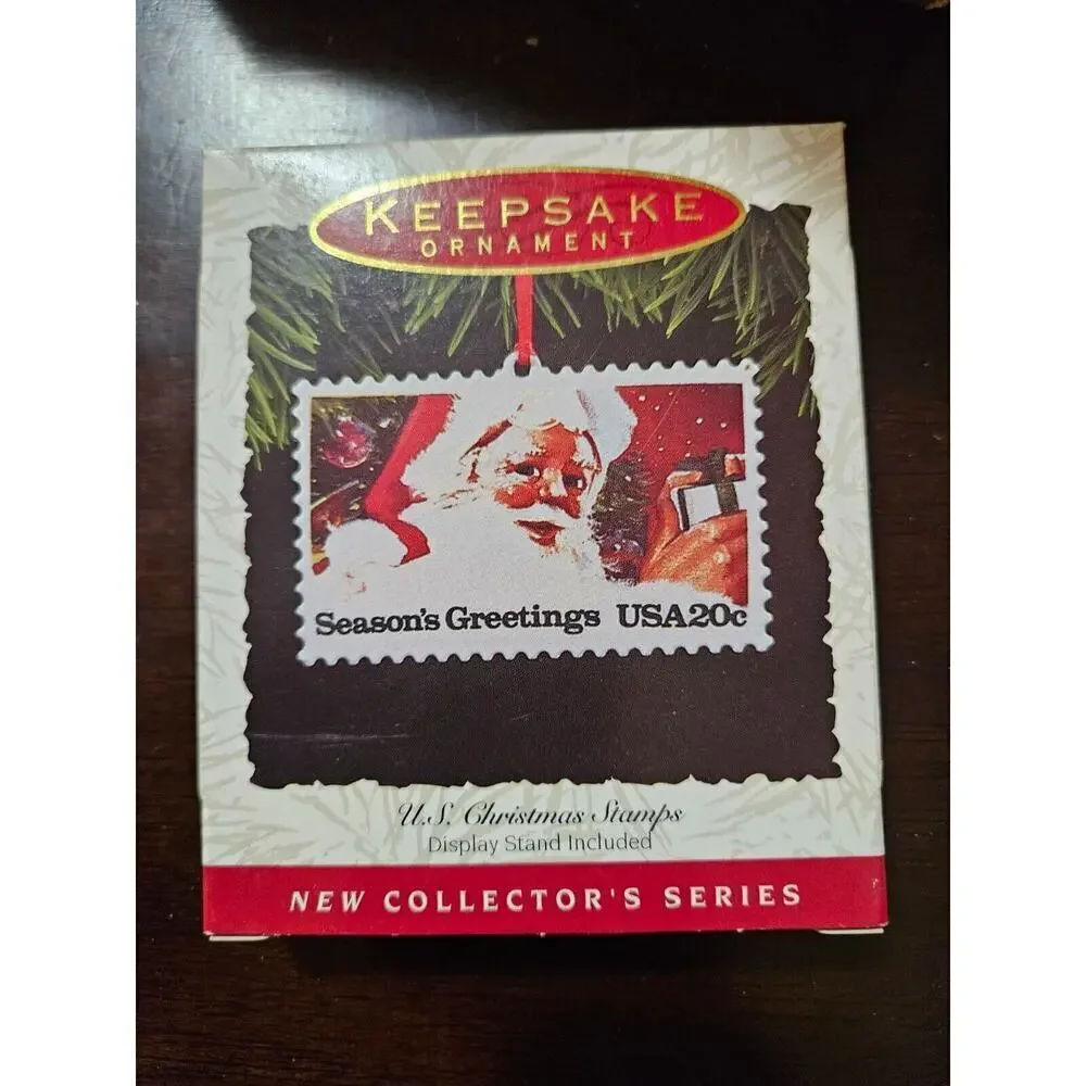 Vtg 1993 US Christmas Stamps Hallmark Keepsake Ornament & Stand Collector Series